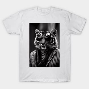 Tiger Boss: A Black and White Portrait, Tiger with sunglasses T-Shirt